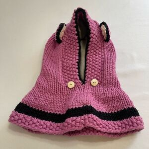 Nirvana Designs Hand Knit Pink Purple Cat Fox Wool Hat